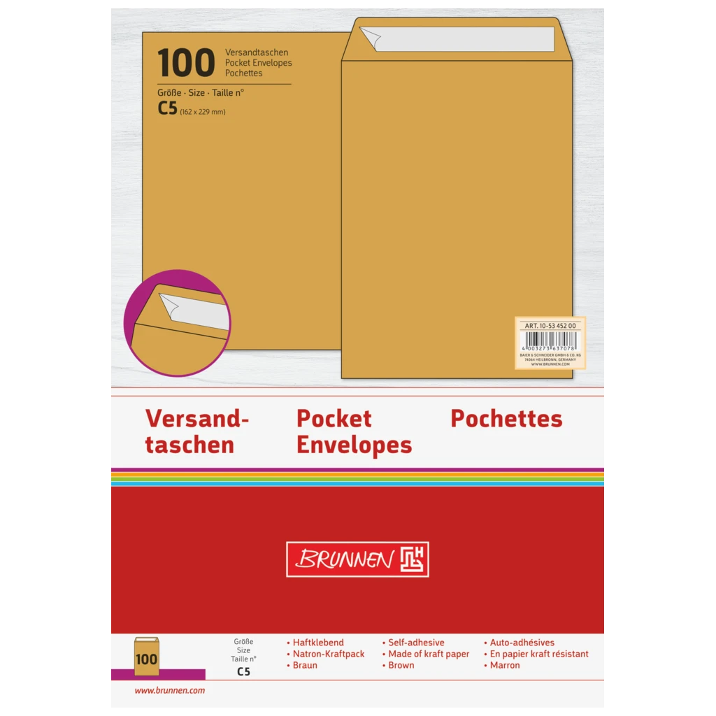 Versandtaschen | 162×229 mm, C5, 70 g/m², braun, 100 Stück