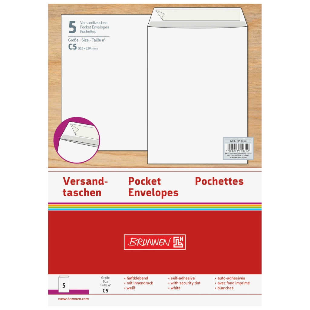 Versandtaschen | 162×229 mm, C5, 90 g/m², weiß, 5 Stück