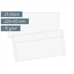 Briefumschläge | 220×110 mm, DIN lang, 75 g/m², weiß, 25 Stück