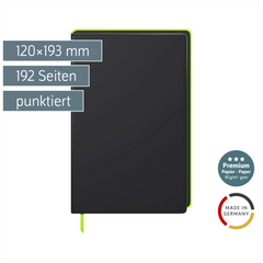 Notizbuch Premium Flexibook „Neon“ | A5, punktiert, neongrün/schwarz
