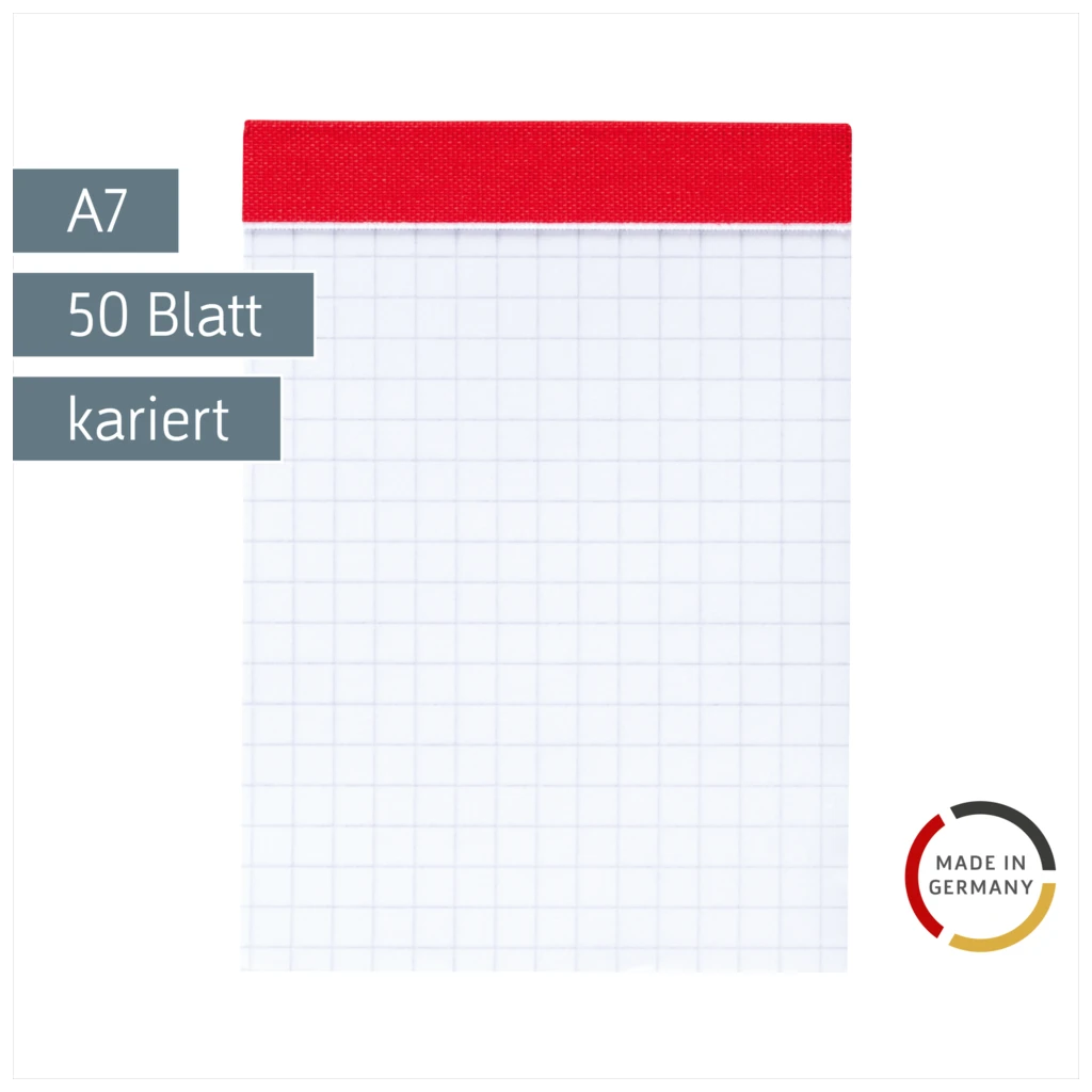 Notizblock | A7, kariert, 50 Blatt, rot