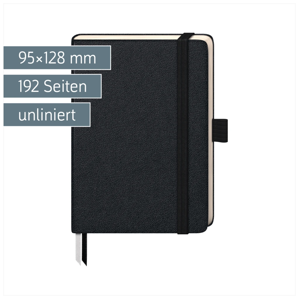 Notizbuch Kompagnon Klassik | A6, unliniert, Gummizugverschluss, schwarz