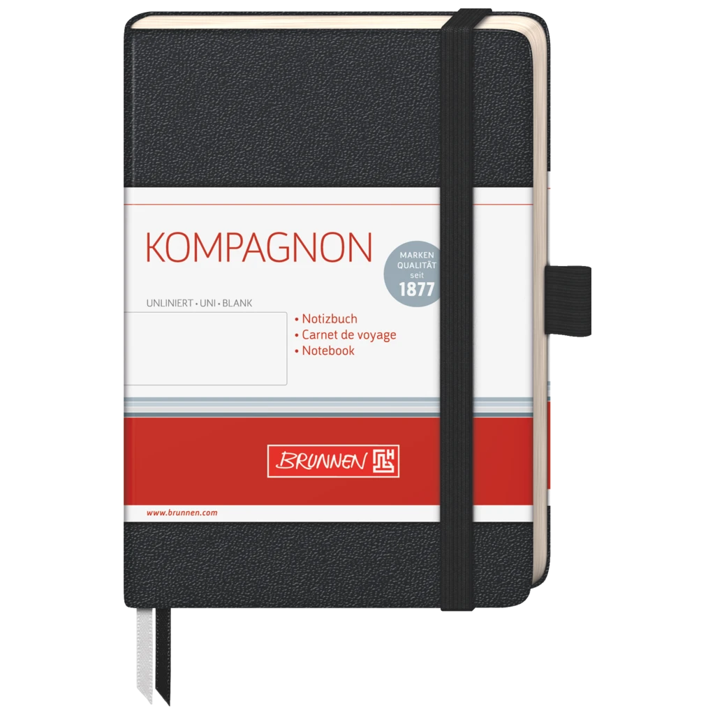 Notizbuch Kompagnon Klassik | A6, unliniert, Gummizugverschluss, schwarz