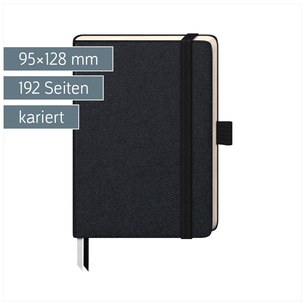Notizbuch Kompagnon Klassik | A6, kariert, Gummizugverschluss, schwarz