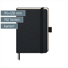 Notizbuch Kompagnon Klassik | A6, kariert, Gummizugverschluss, schwarz