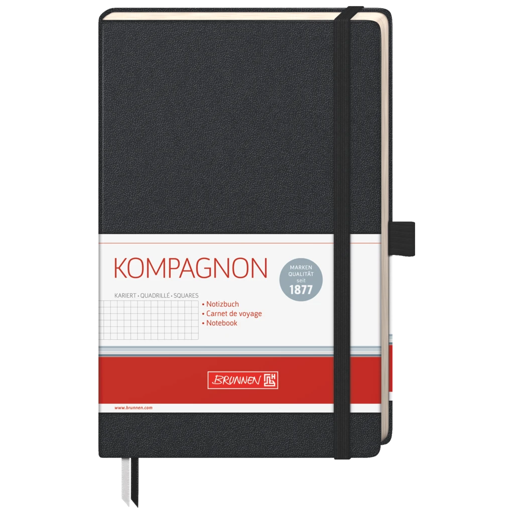 Notizbuch Kompagnon Klassik | A5, kariert, Gummizugverschluss, schwarz