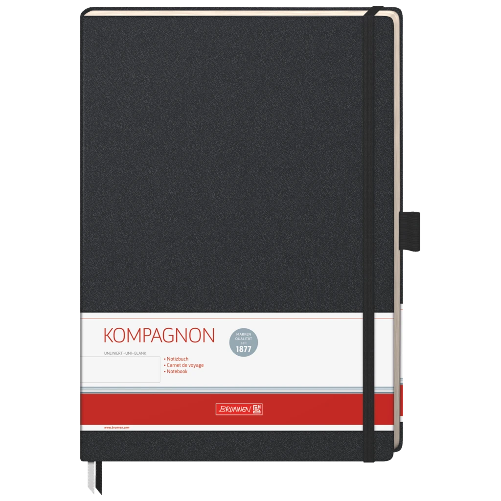 Notizbuch Kompagnon Klassik | A4, unliniert, Gummizugverschluss, schwarz