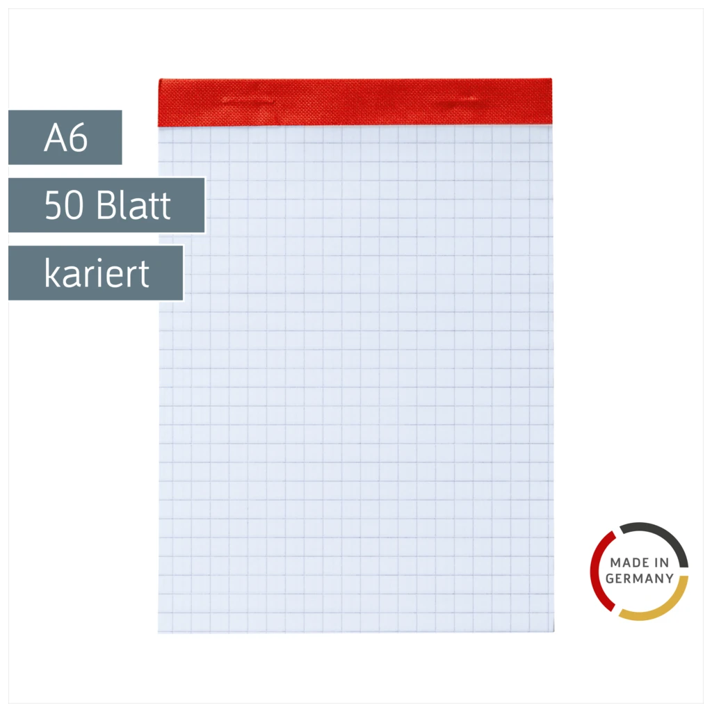 Notizblock | A6, kariert, 50 Blatt, rot