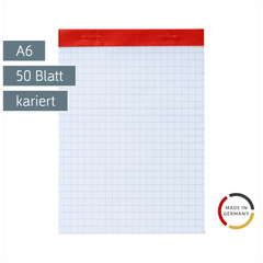 Notizblock | A6, kariert, 50 Blatt, rot
