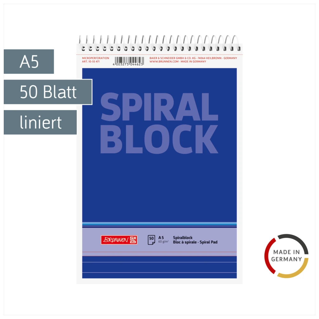 Spiralnotizblock | A5, liniert, 50 Blatt, blau