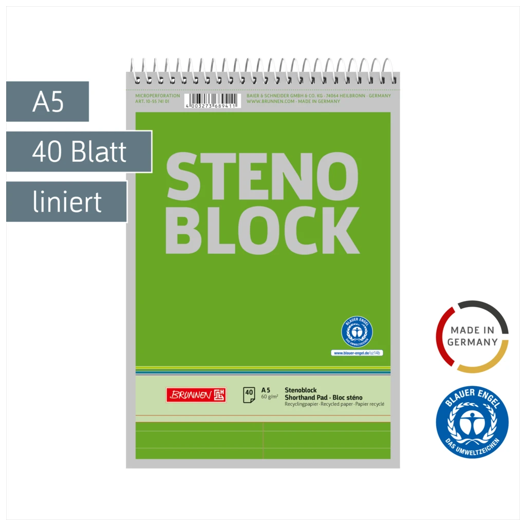 Stenoblock | A5, liniert, 40 Blatt, grün