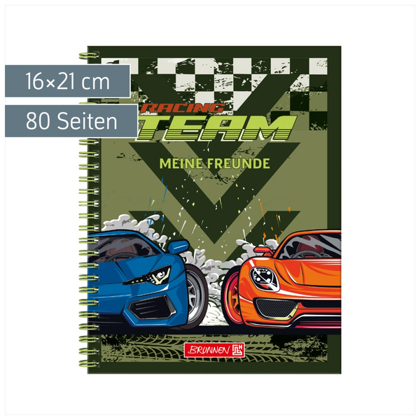 Freundebuch Fast Wheels | 16×21 cm, 80 Seiten, grün/mehrfarbig