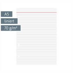 Ringbucheinlagen | A5, liniert, weiß, 100 Blatt
