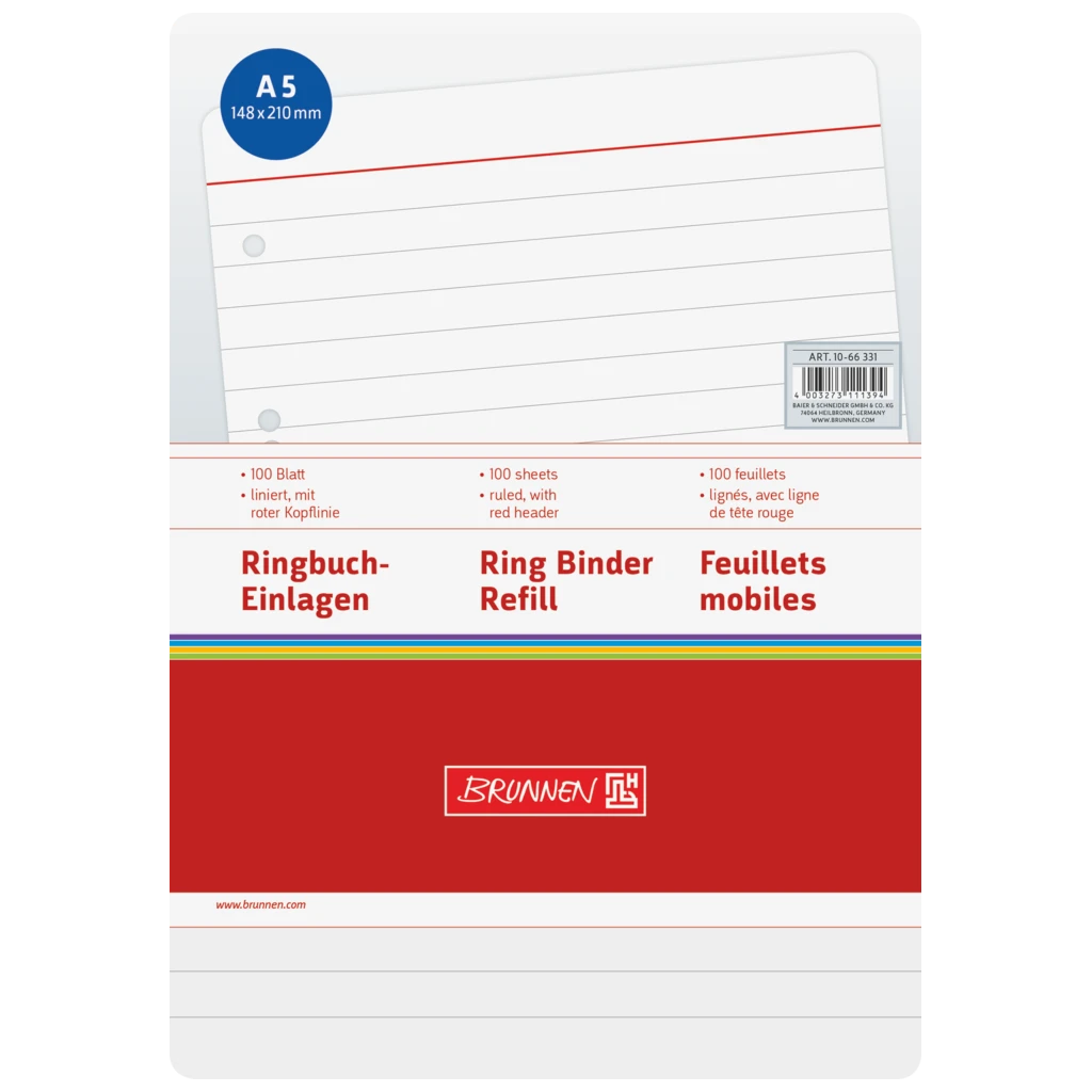 Ringbucheinlagen | A5, liniert, weiß, 100 Blatt