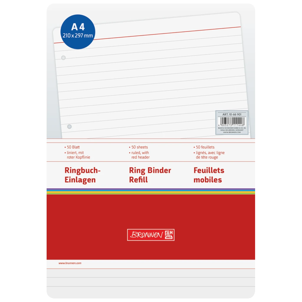 Ringbucheinlagen | A4, liniert, weiß, 50 Blatt