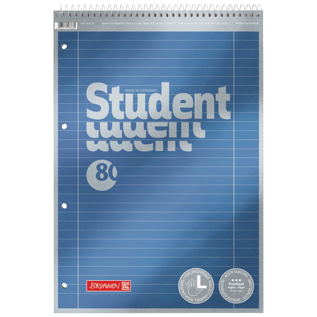 Collegeblock Premium Student Spirale oben | A4, Lineatur 27, 80 Blatt, blau