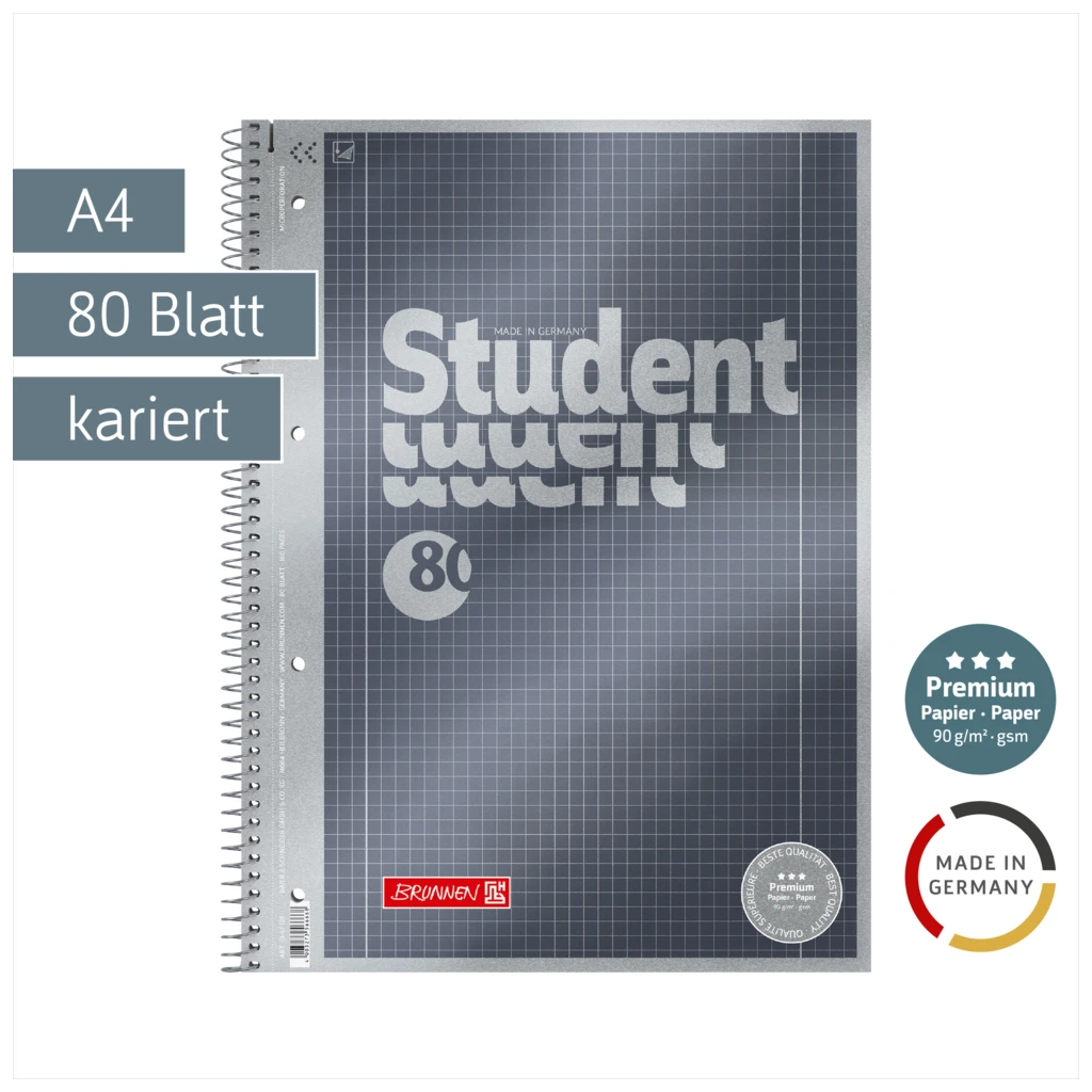 Collegeblock Premium Student | A4, Lineatur 28, 80 Blatt, anthrazit