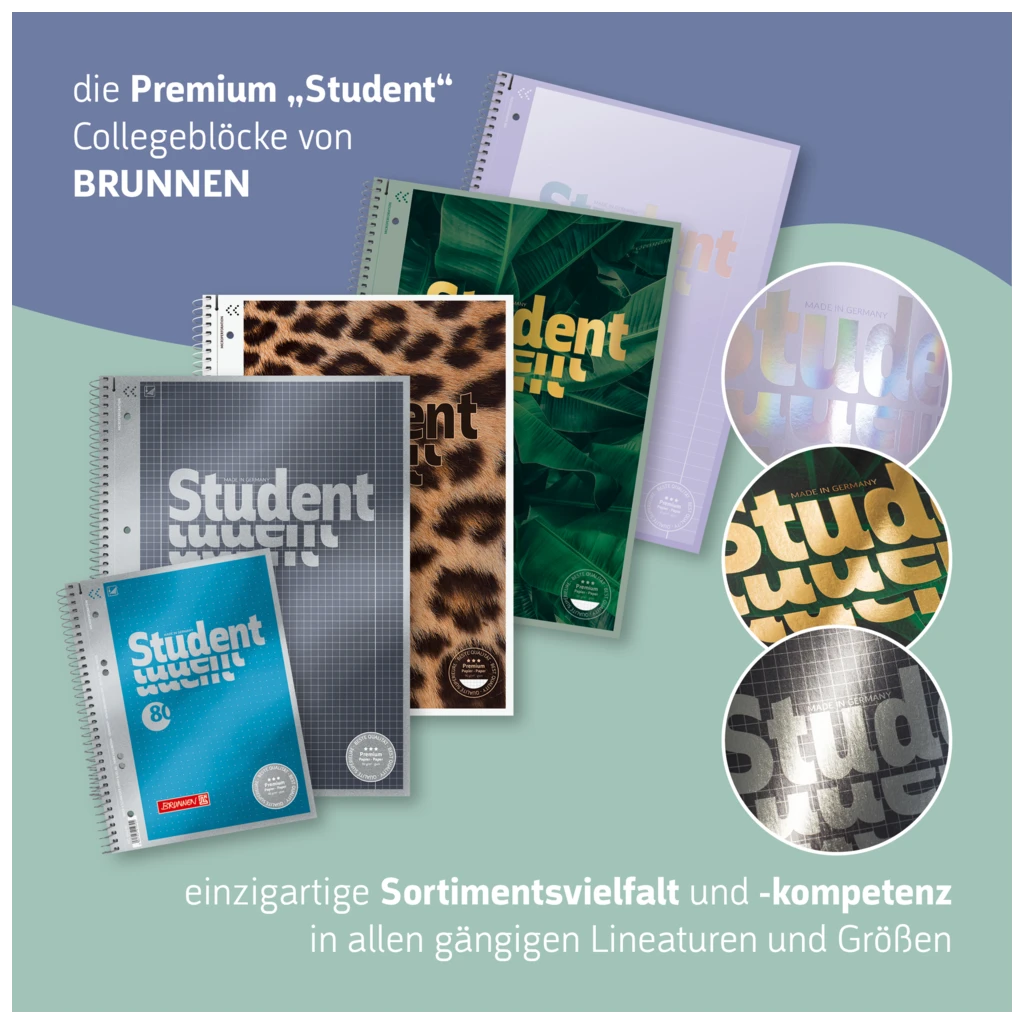 Collegeblock Premium Student | A4, Lineatur 22, 80 Blatt, anthrazit
