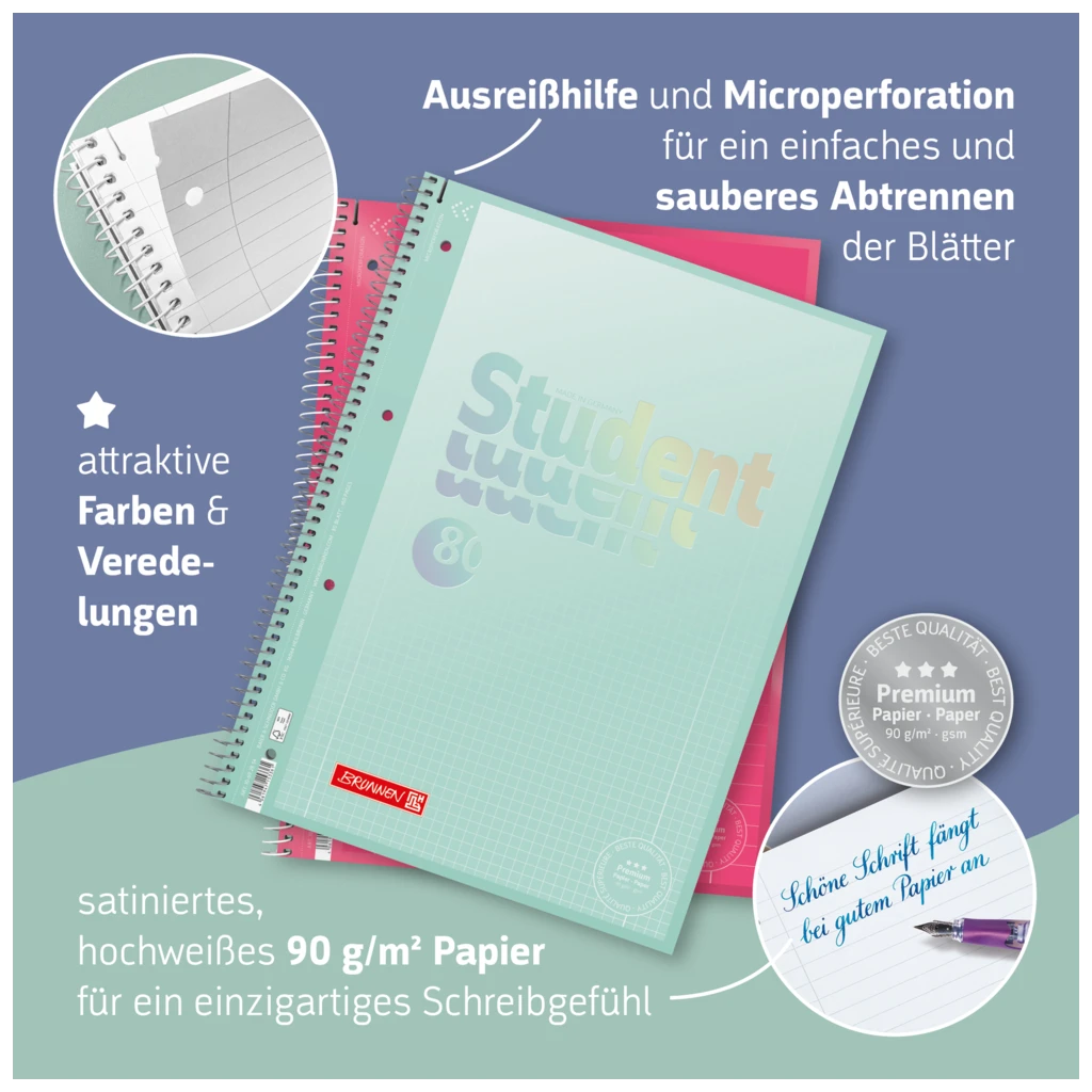 Collegeblock Premium Student | A4, punktiert, 80 Blatt, blau