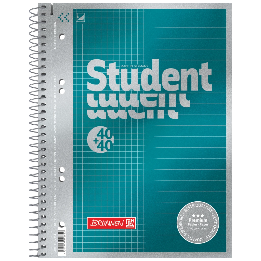 Collegeblock Premium Student „DUO“ | A5, kariert/liniert, 80 Blatt, petrol