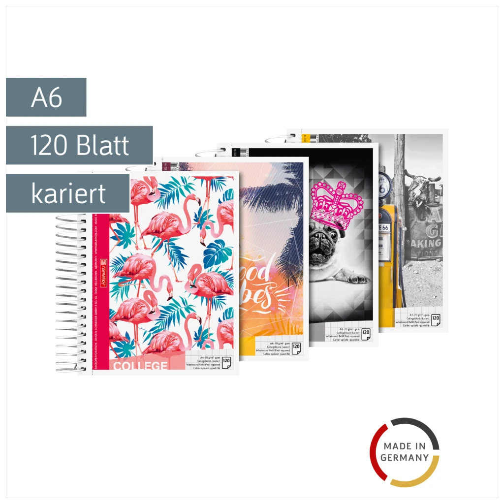 Collegeblock „Trend“ | A6, kariert, 120 Blatt, sortiert