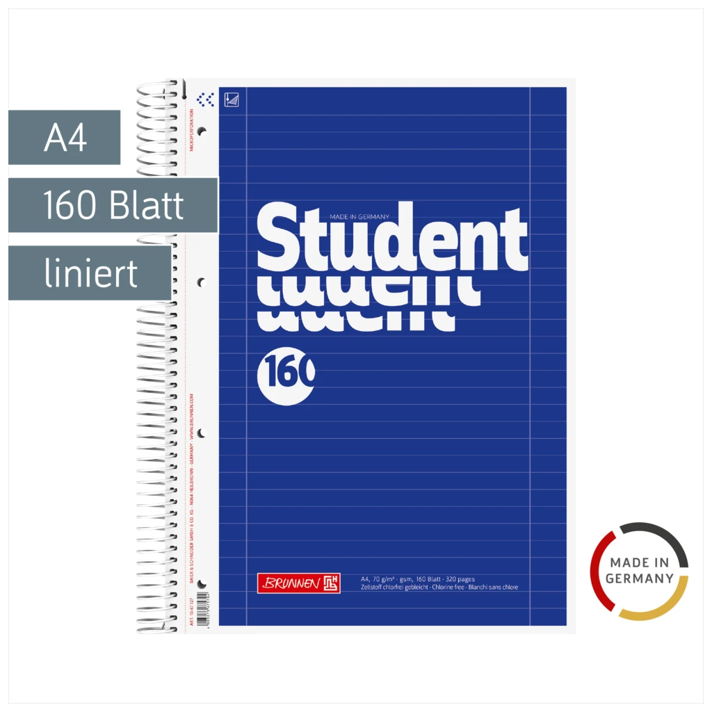 Collegeblock Student | A4, Lineatur 27, 160 Blatt, blau