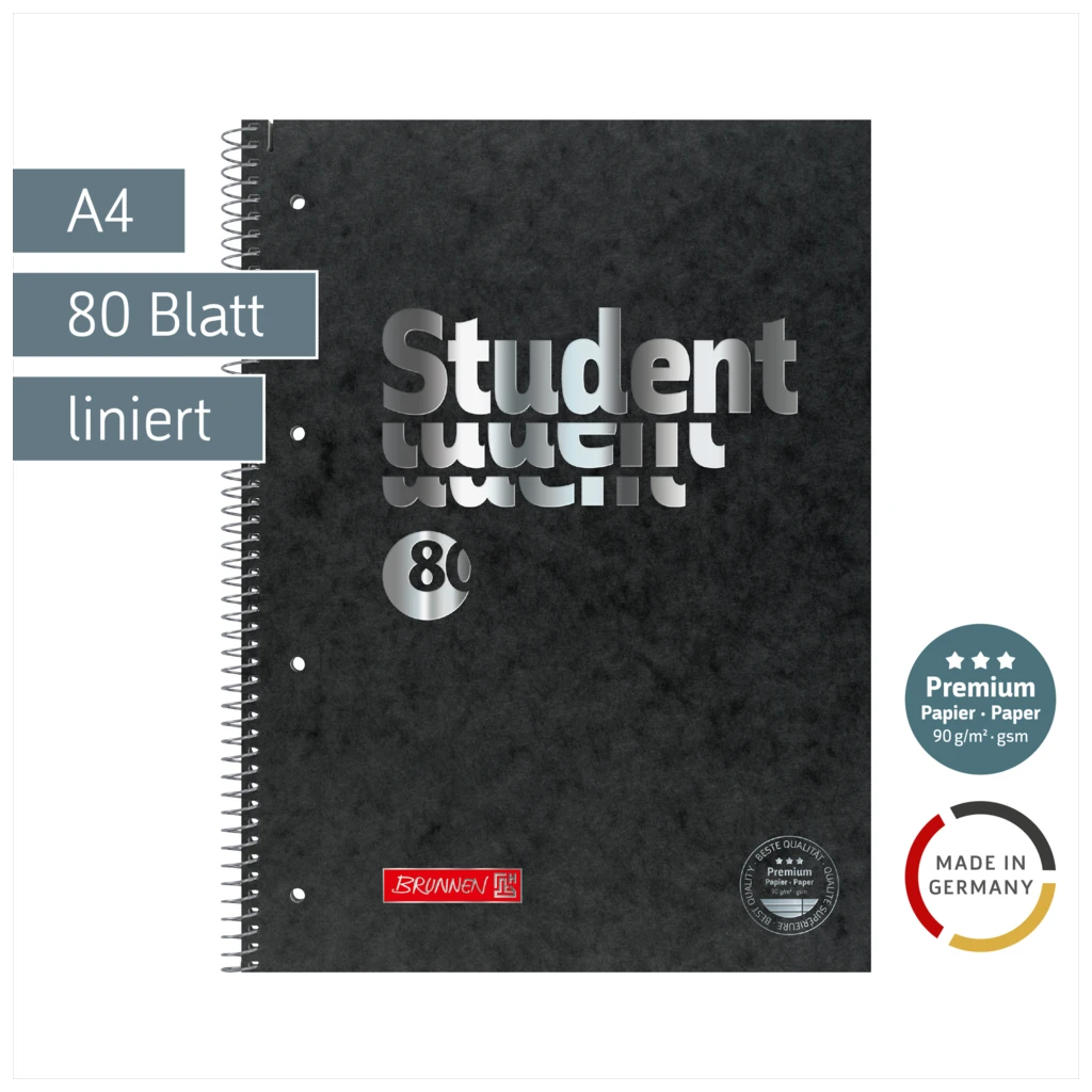 Collegeblock Premium Student FACT!plus | A4, Lineatur 27, 80 Blatt, schwarz/silber