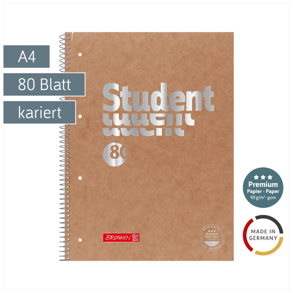 Collegeblock Premium Student FACT!plus | A4, Lineatur 28, 80 Blatt, braun/silber