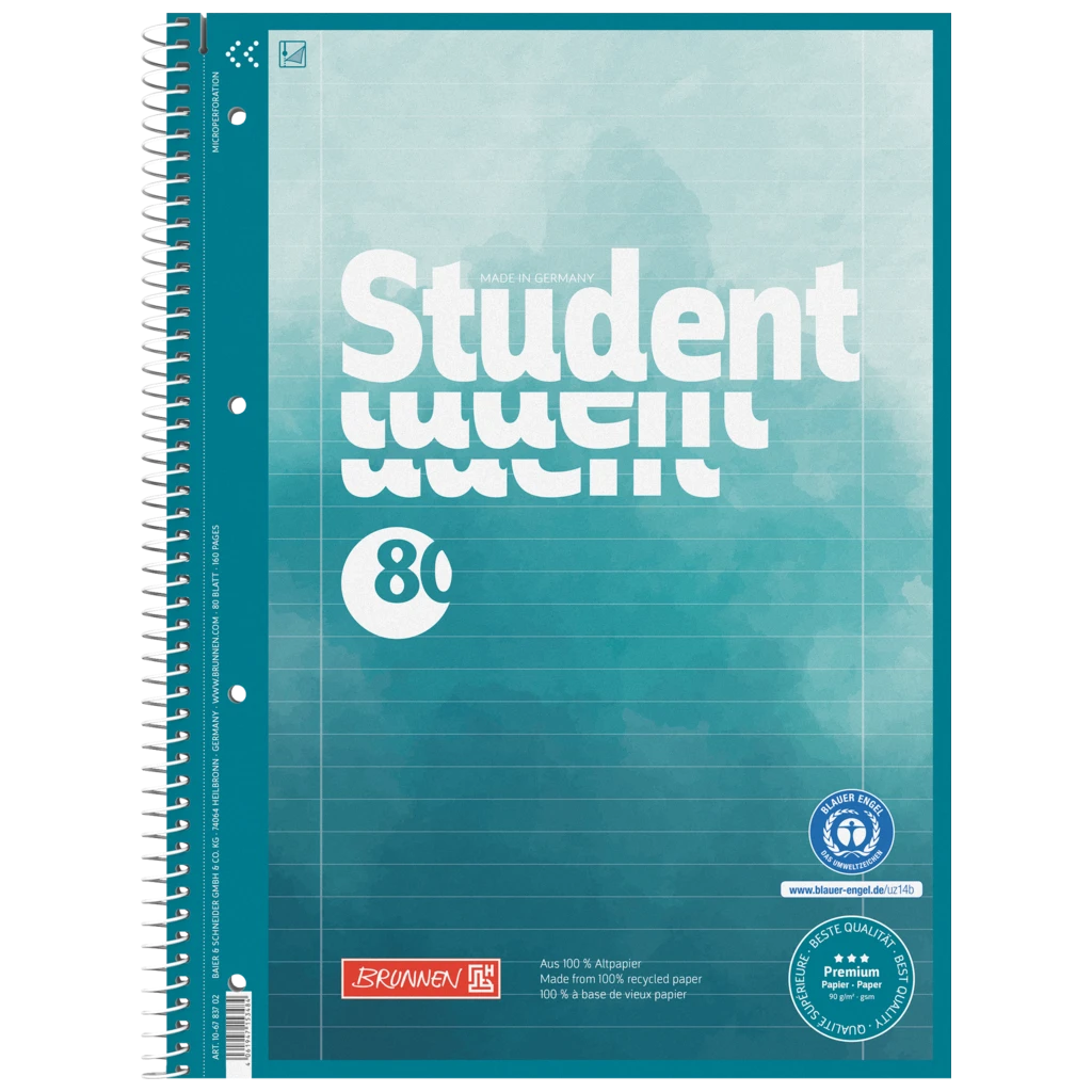 Collegeblock Student Recycling | A4, Lineatur 27, 80 Blatt, blau/mehrfarbig