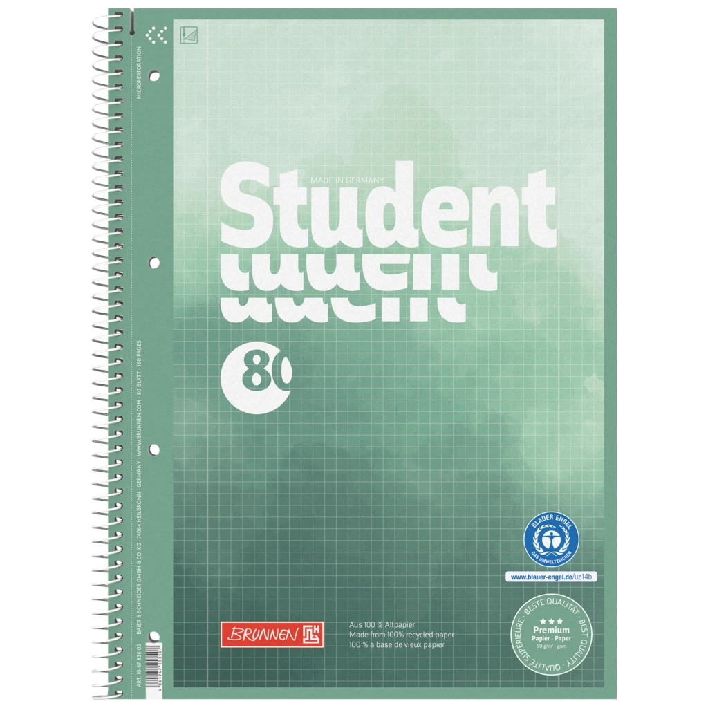 Collegeblock Student Recycling | A4, Lineatur 28, 80 Blatt, grün/mehrfarbig