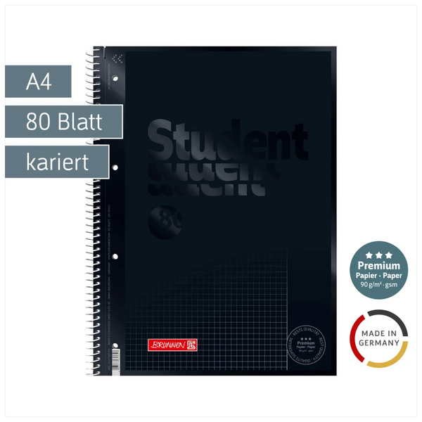 Collegeblock Premium Student Colour Code | A4, Lineatur 26, 80 Blatt, onyx