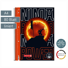 Collegeblock Premium Ninja Power | A4, Lineatur 27, 80 Blatt, orange/schwarz
