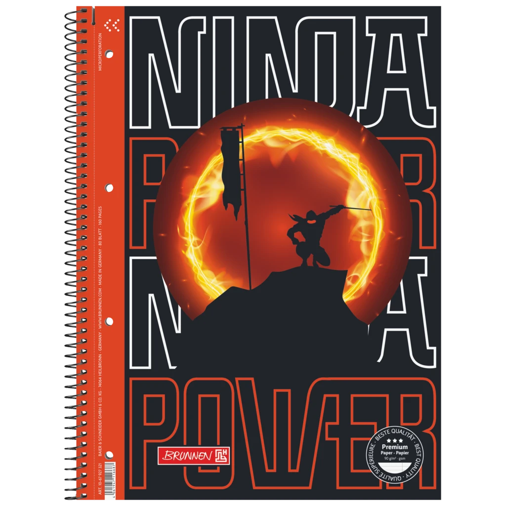 Collegeblock Premium Ninja Power | A4, Lineatur 27, 80 Blatt, orange/schwarz
