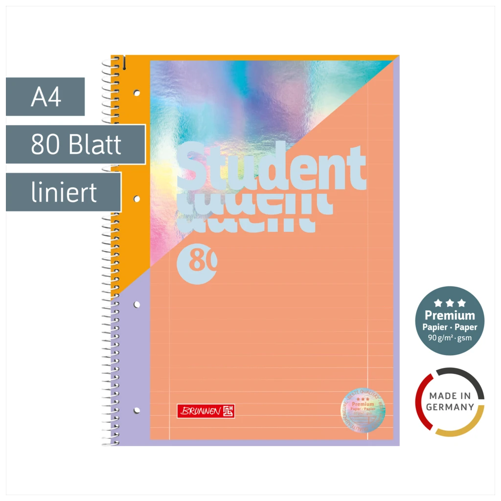 Collegeblock Premium Student „Intoxicate“ | A4, Lineatur 27, 80 Blatt, koralle/silber irisierend