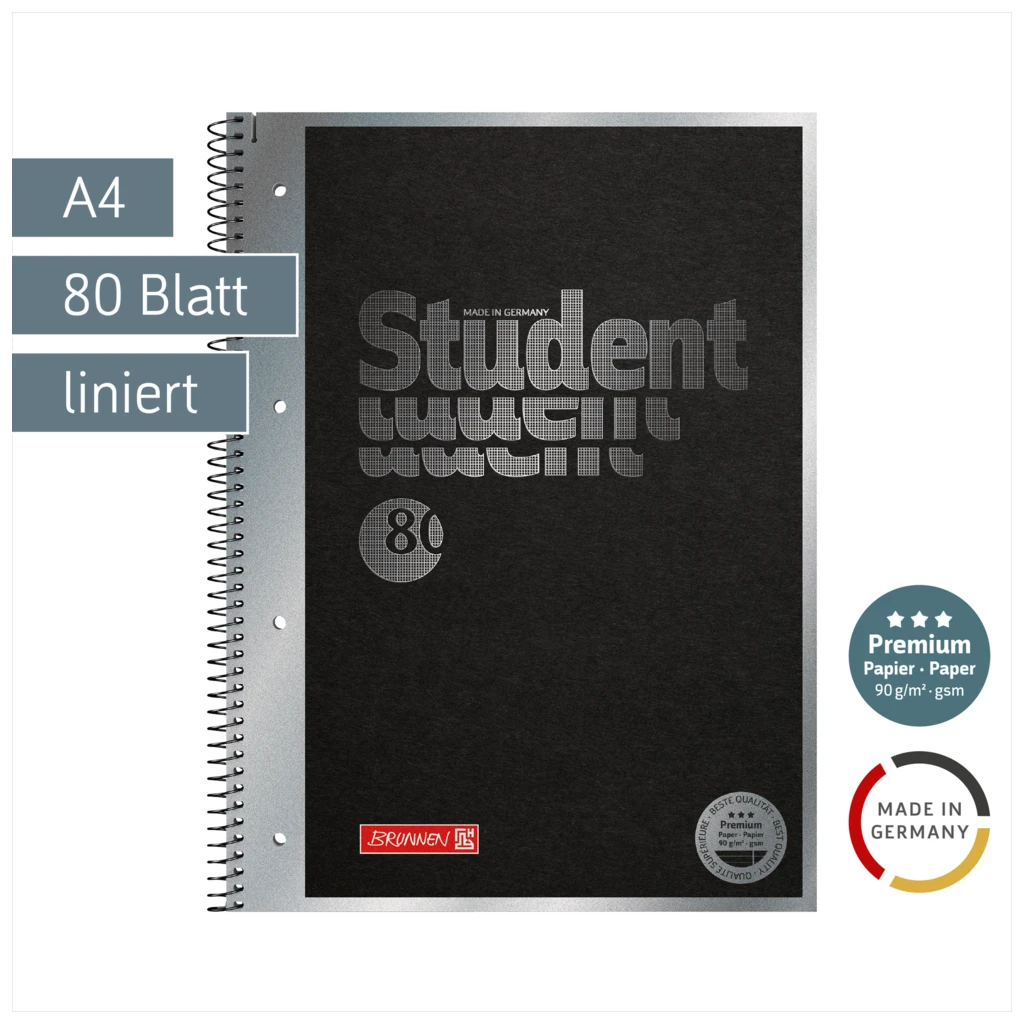 Collegeblock Premium Student „Hardwired“ | A4, Lineatur 27, 80 Blatt, schwarz/silber