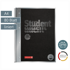 Collegeblock Premium Student „Hardwired“ | A4, Lineatur 27, 80 Blatt, schwarz/silber