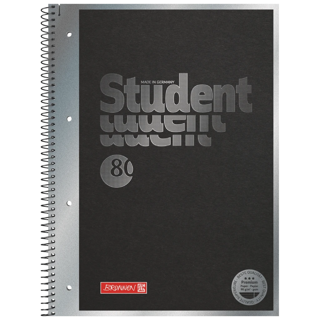 Collegeblock Premium Student „Hardwired“ | A4, Lineatur 27, 80 Blatt, schwarz/silber