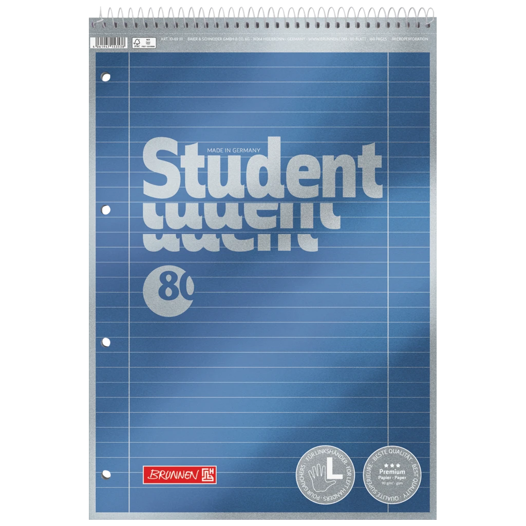 Collegeblock Premium Student Spirale oben | A4, Lineatur 27, 80 Blatt, blau
