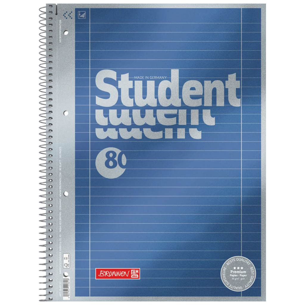 Collegeblock Premium Student | A4, Lineatur 27, 80 Blatt, blau