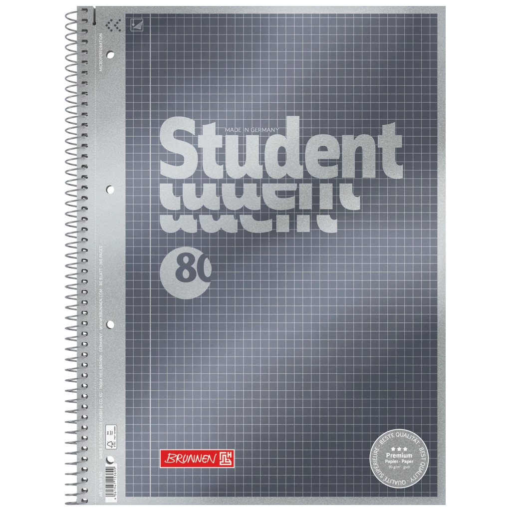 Collegeblock Premium Student | A4, Lineatur 22, 80 Blatt, anthrazit