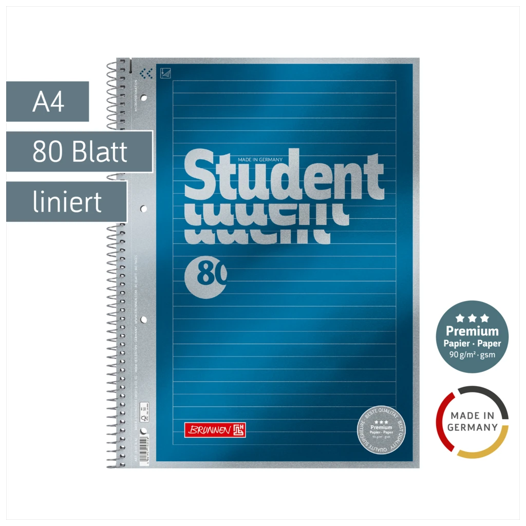 Collegeblock Premium Student | A4, liniert, 80 Blatt, blau