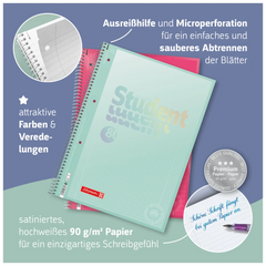 Collegeblock Premium Student „Protokoll“ | A4, kariert, 80 Blatt, anthrazit