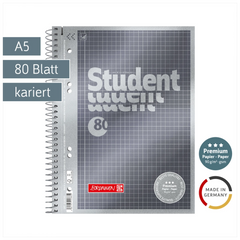 Collegeblock Premium Student | A5, Lineatur 5, 80 Blatt, anthrazit