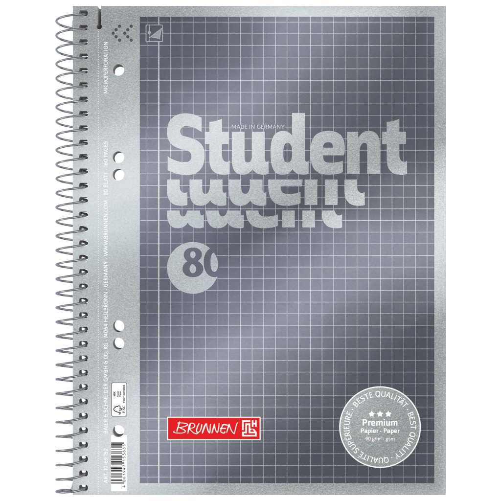 Collegeblock Premium Student | A5, Lineatur 5, 80 Blatt, anthrazit