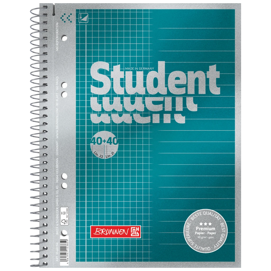 Collegeblock Premium Student „DUO“ | A5, kariert/liniert, 80 Blatt, petrol