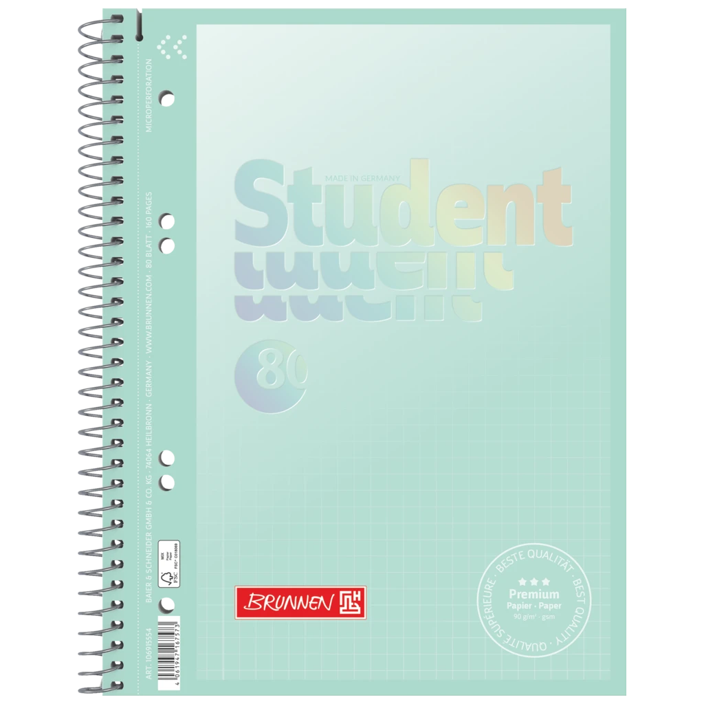 Collegeblock Premium Student „Pastell“ | A5, Lineatur 5, 80 Blatt, pastellmint