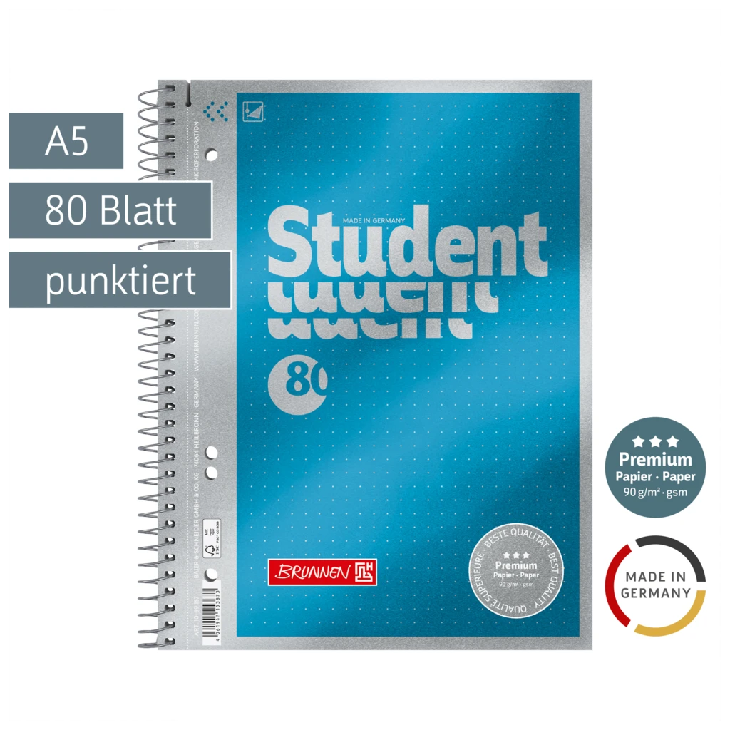 Collegeblock Premium Student | A5, punktiert, 80 Blatt, blau