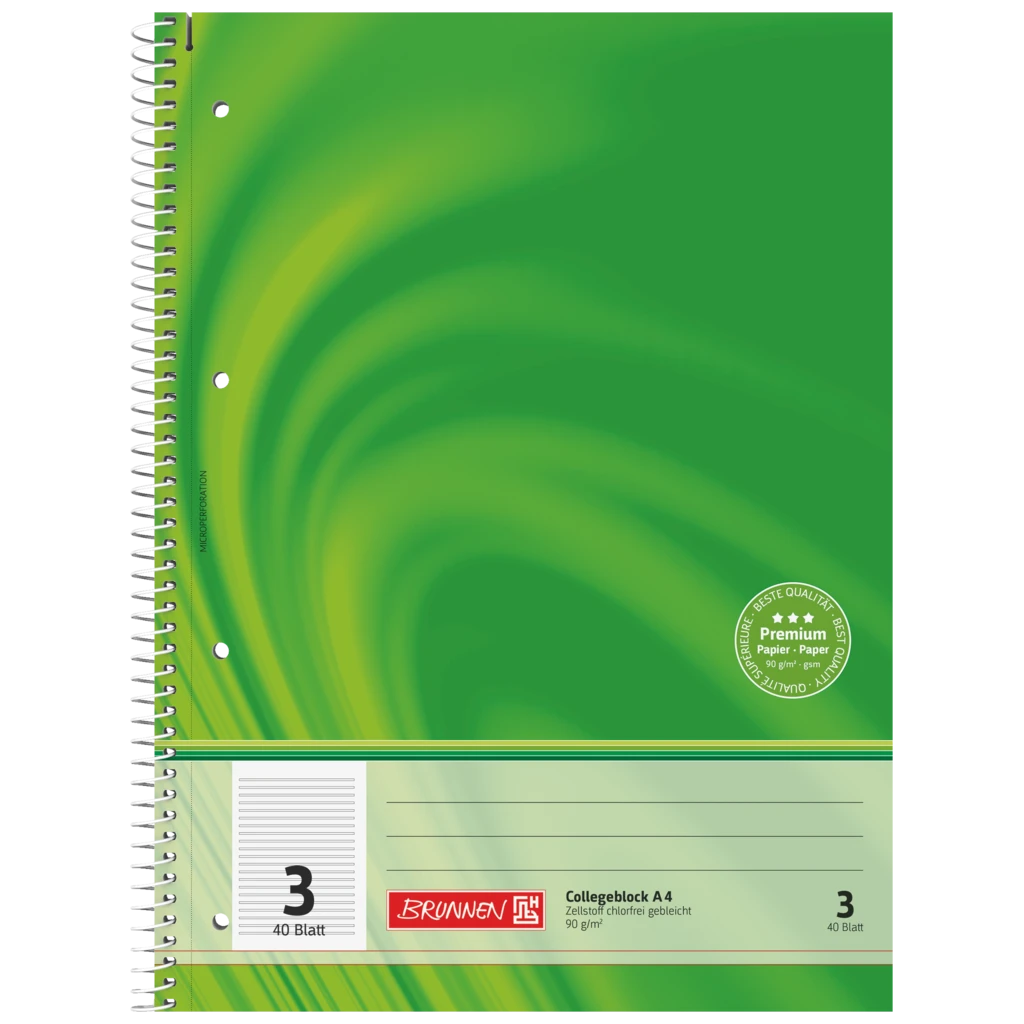 Collegeblock Premium | A4, Lineatur 3, 40 Blatt, grün