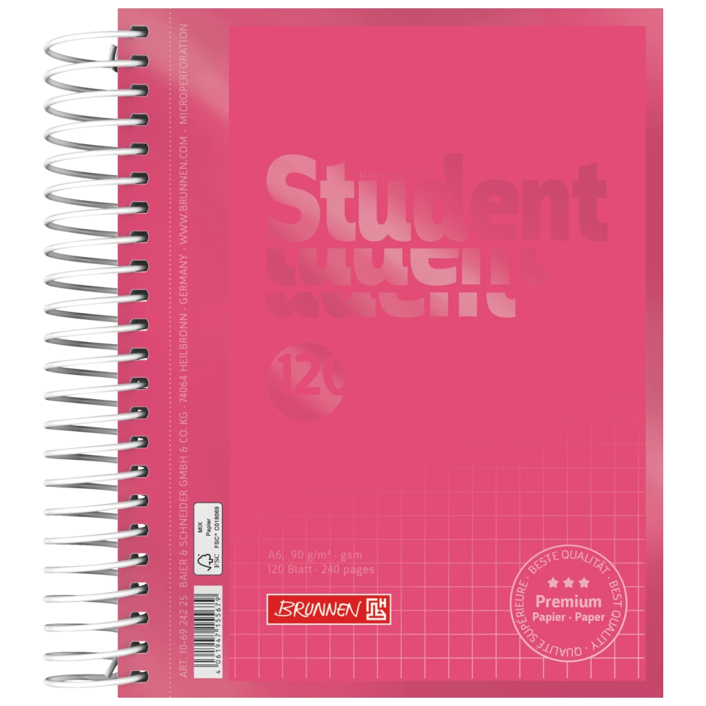 Collegeblock Premium Student Colour Code | A6, kariert, 120 Blatt, tulip