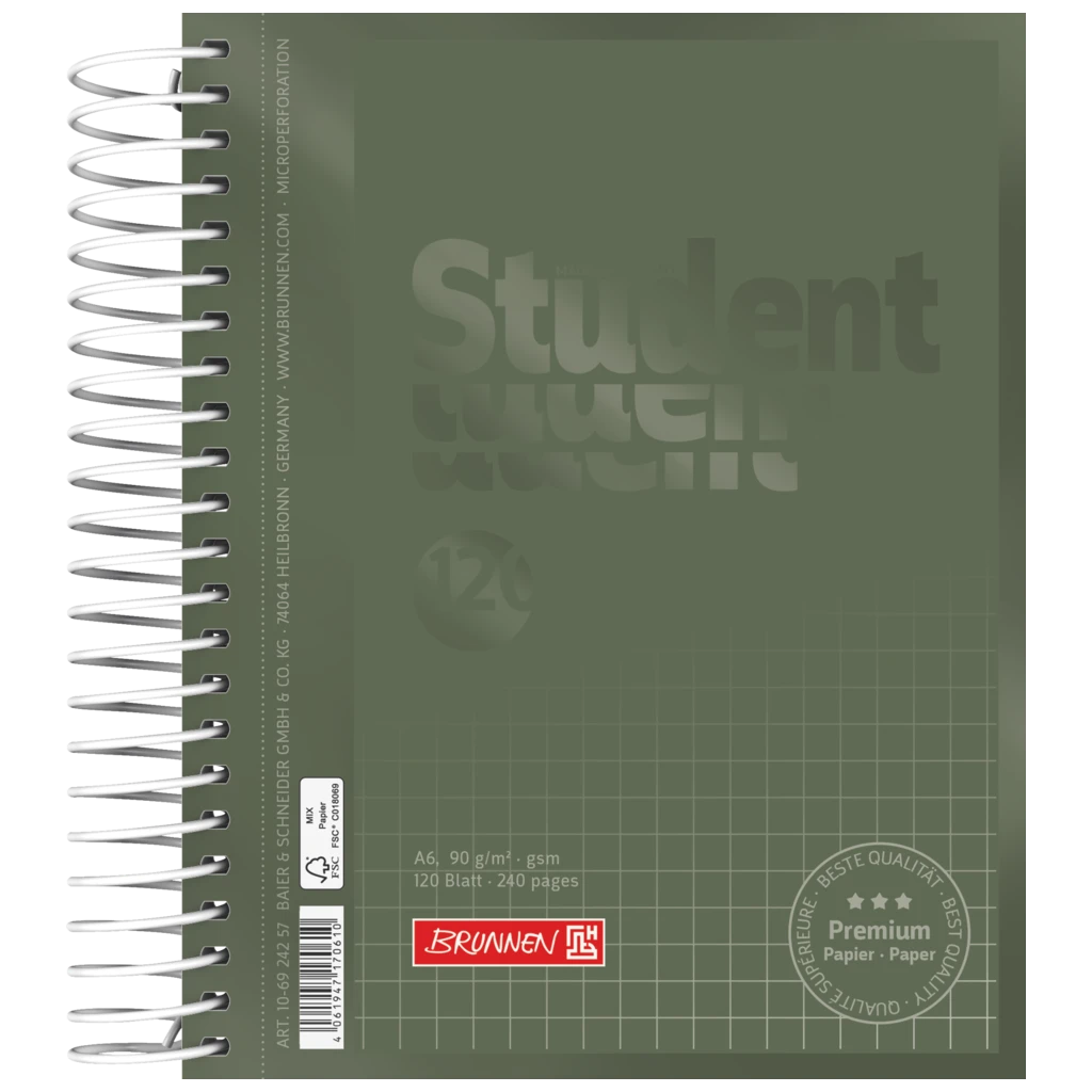 Collegeblock Premium Student Colour Code | A6, kariert, 120 Blatt, olive